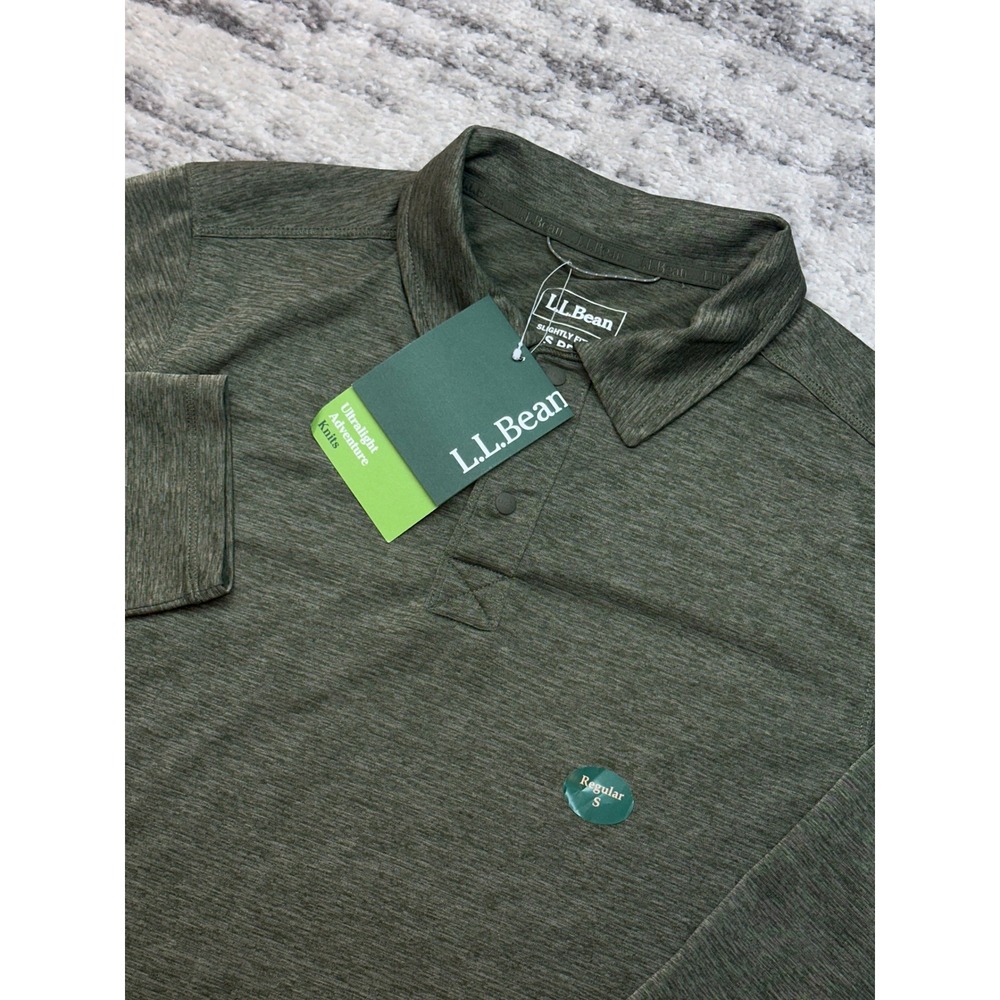 New L.L. Bean Polo Shirt Mens Small S Green Ultralight Adventure Long Sleeve